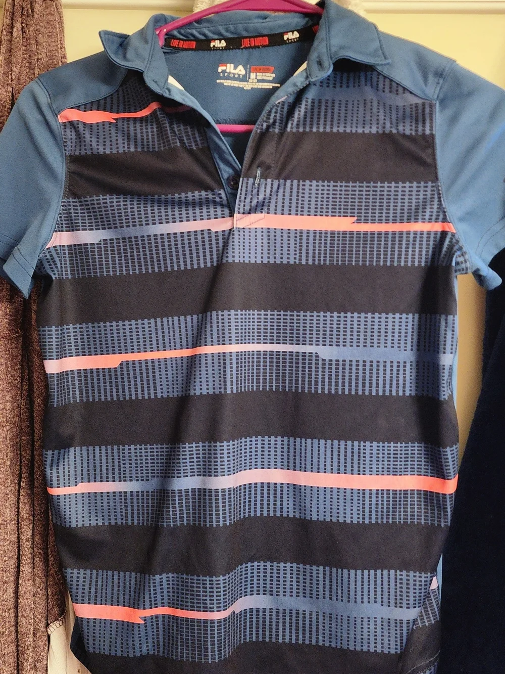 Fila Boys Blue Polo with Coral Stripe Accents